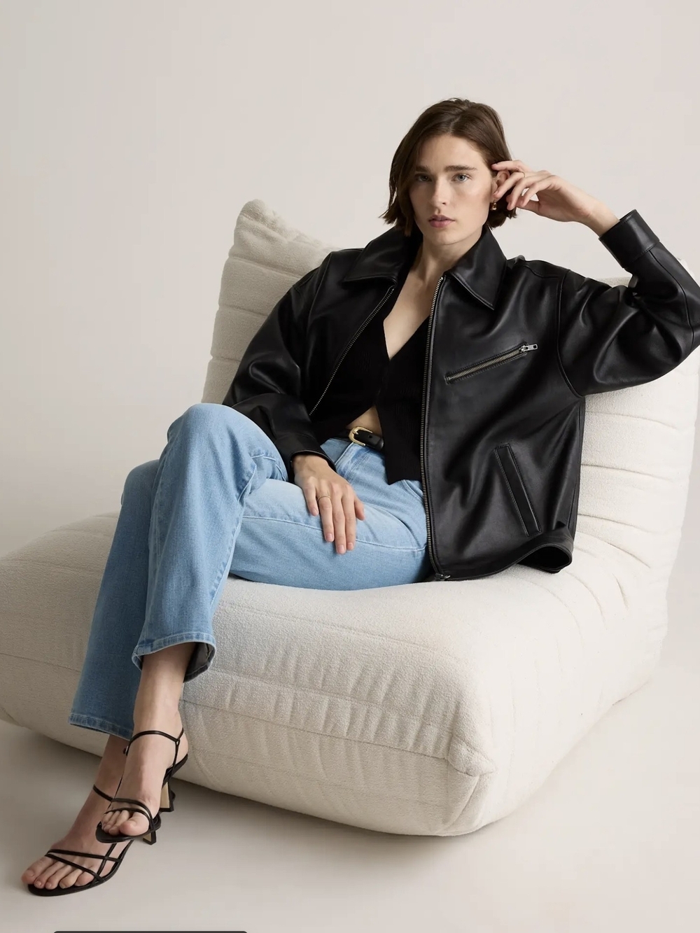 Quince 100% Sheep Leather Oversized Bomber Jacket Women
